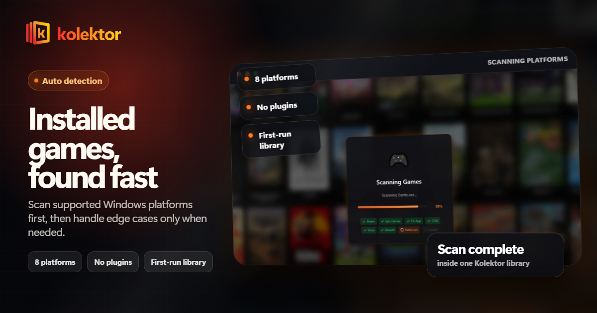 Kolektor automatic game detection guide for Windows