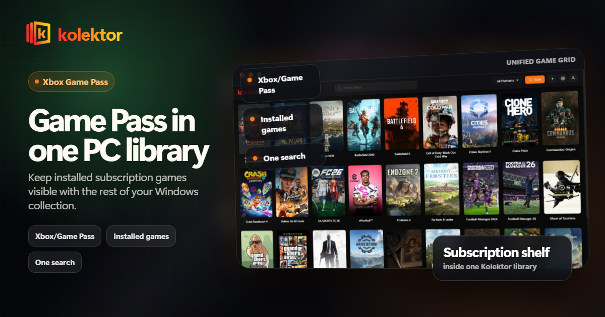 Kolektor guide to organizing Xbox Game Pass games on PC