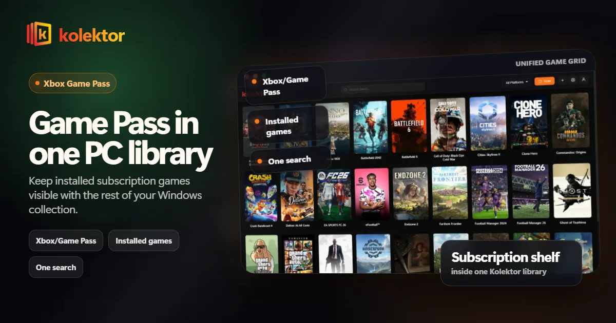 Kolektor guide to organizing Xbox Game Pass games on PC
