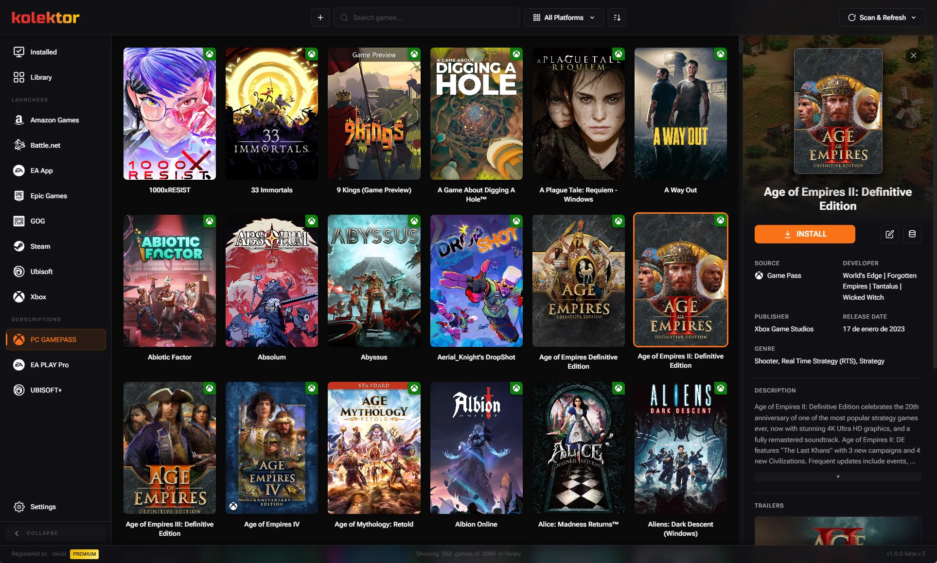 Kolektor PC Game Pass catalog